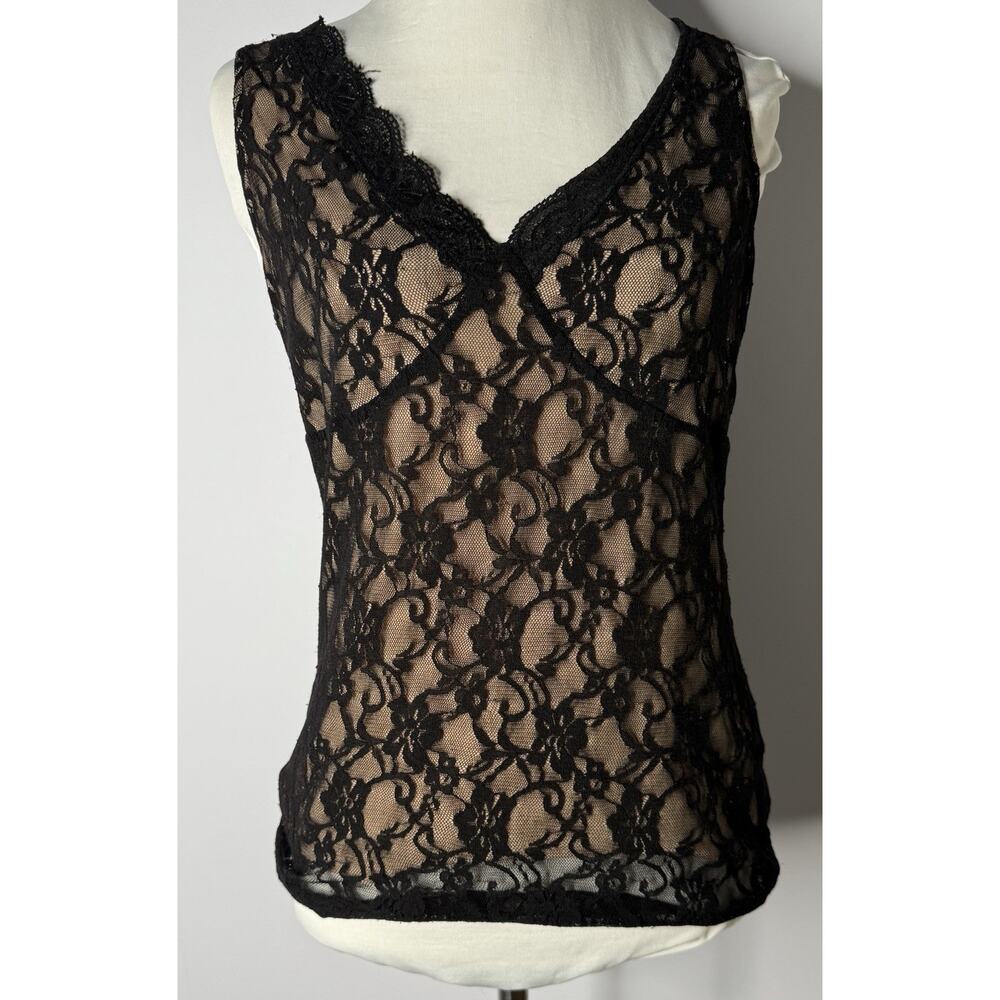 Esprit Y2K Black Lace‎ Sleeveless Top Womens M Whimsigoth Witchy Dark Romance